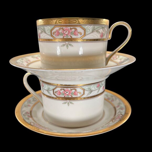 Vtg Mikasa Merrick Cup and Saucer Set Of 2 L5517 Floral Gold Trim Japan - Picture 3 of 12